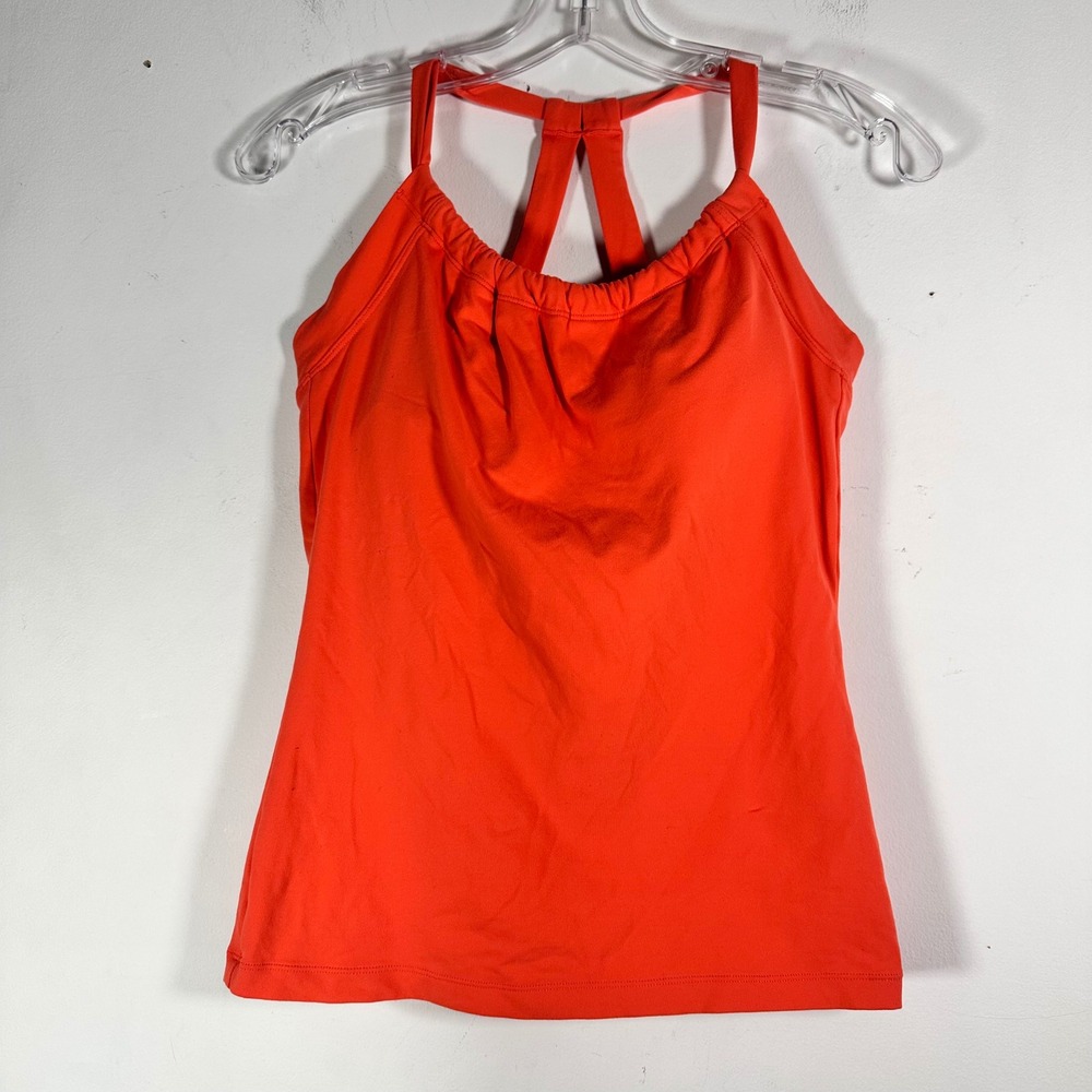 prAna Women Orange Supplex Nylon Racerback‎ Yoga Tank Top with Shelf Bra Size M